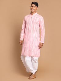 Thumbnail for Vastramay Men's Pink Pure Cotton Kurta And Dhoti Set - Distacart