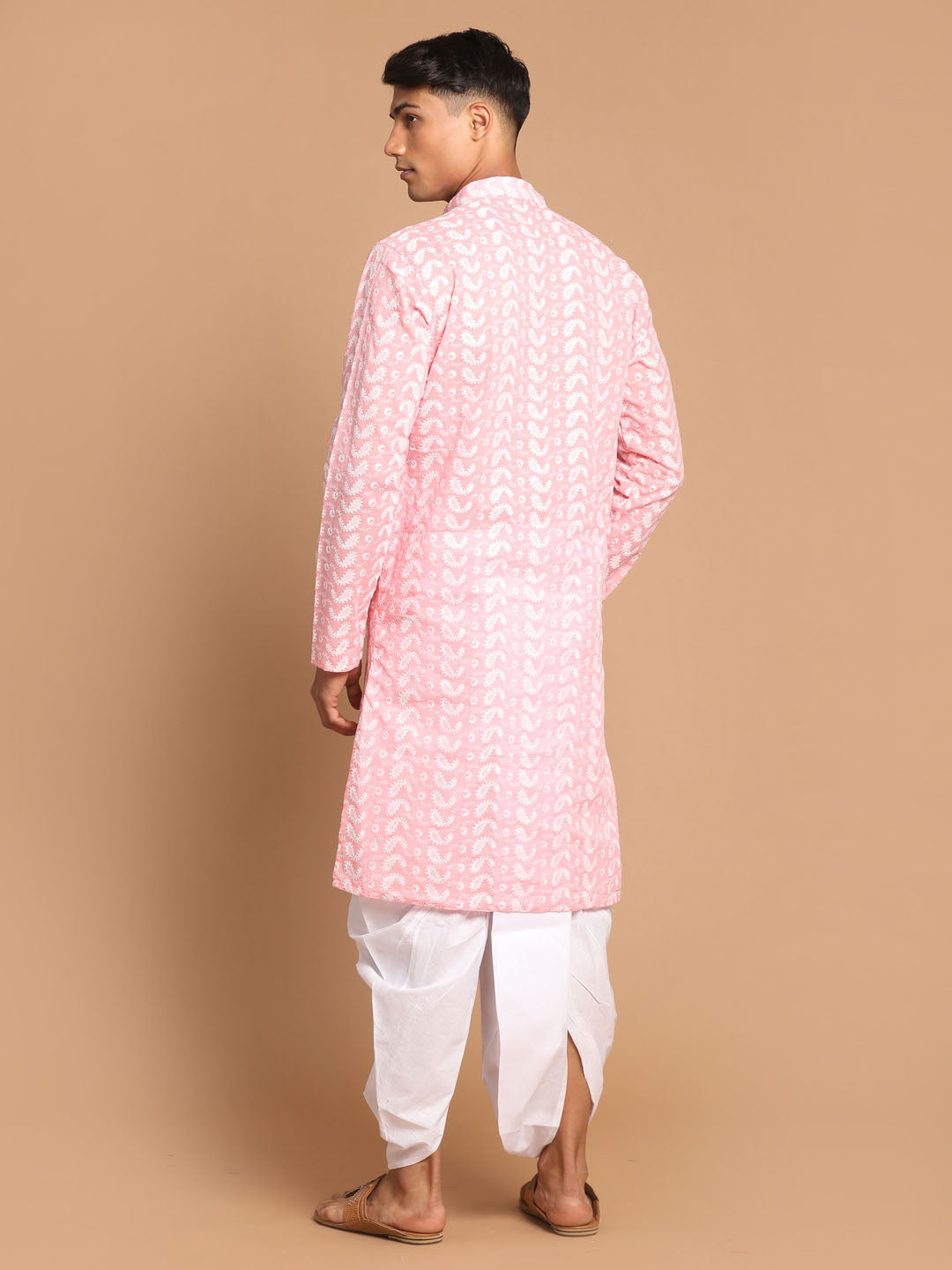 Vastramay Men's Pink Pure Cotton Kurta And Dhoti Set - Distacart