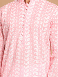 Thumbnail for Vastramay Men's Pink Pure Cotton Kurta And Dhoti Set - Distacart