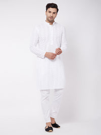 Thumbnail for Vastramay Men's White Pure Cotton Kurta Pyjama Set - Distacart