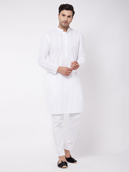 Vastramay Men's White Pure Cotton Kurta Pyjama Set - Distacart