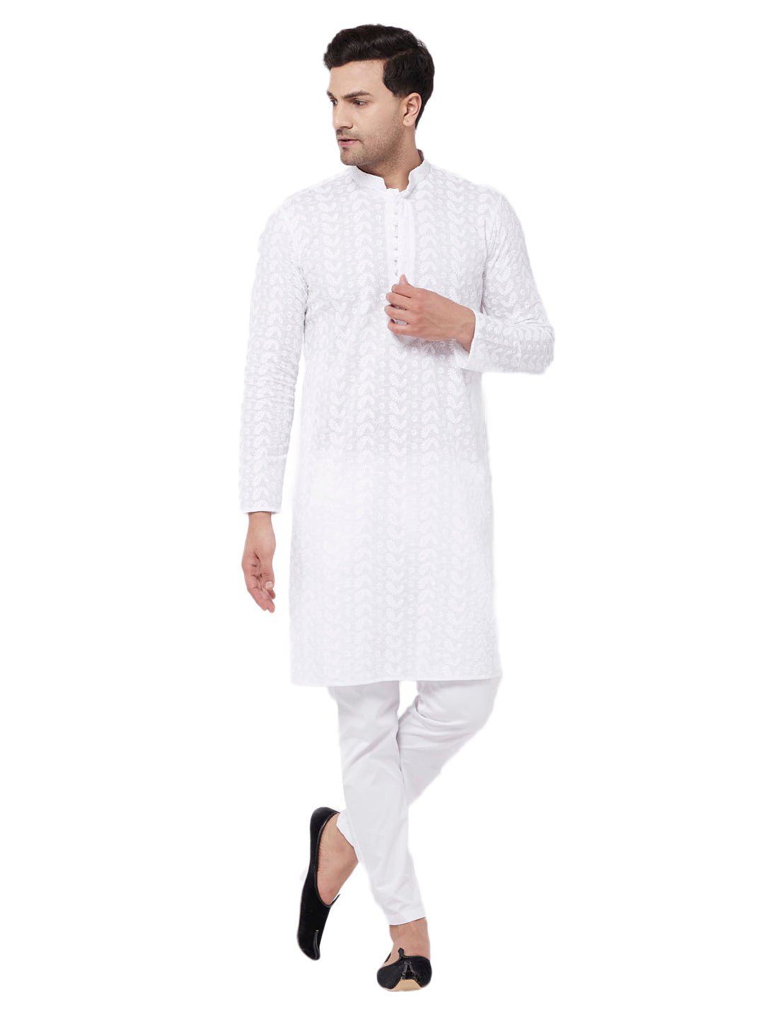 Vastramay Men's White Pure Cotton Kurta Pyjama Set - Distacart