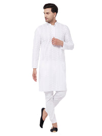 Thumbnail for Vastramay Men's White Pure Cotton Kurta Pyjama Set - Distacart