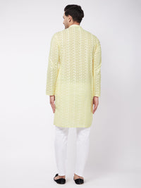 Thumbnail for Vastramay Men's Yellow And White Pure Cotton Kurta Pyjama Set - Distacart