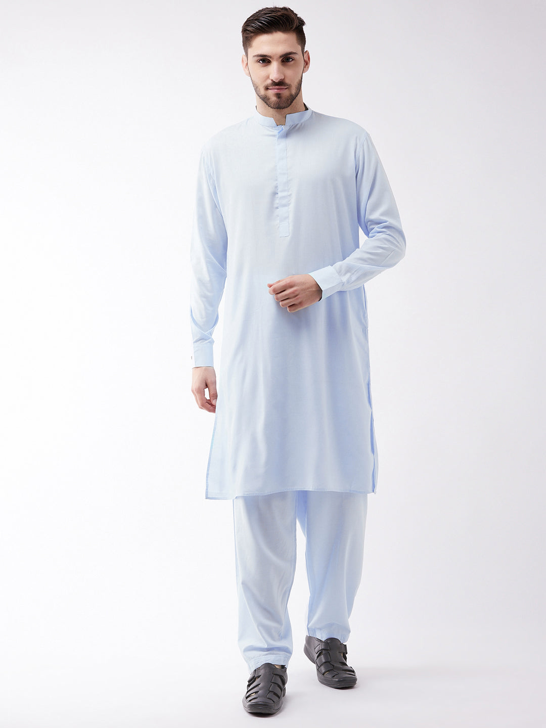VM by Vastramay Men's Aqua Cotton Blend Kurta And Patiala Set - Distacart