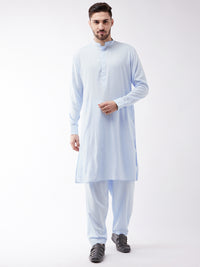 Thumbnail for VM by Vastramay Men's Aqua Cotton Blend Kurta And Patiala Set - Distacart