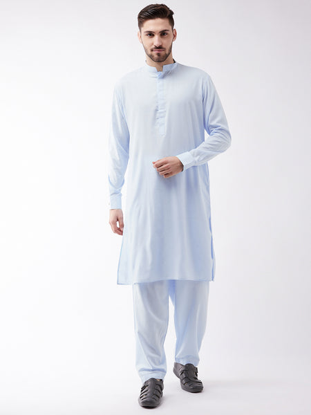 VM by Vastramay Men's Aqua Cotton Blend Kurta And Patiala Set - Distacart