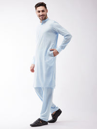 Thumbnail for VM by Vastramay Men's Aqua Cotton Blend Kurta And Patiala Set - Distacart
