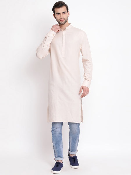 VM by Vastramay Men's Cream Cotton Blend Kurta - Distacart