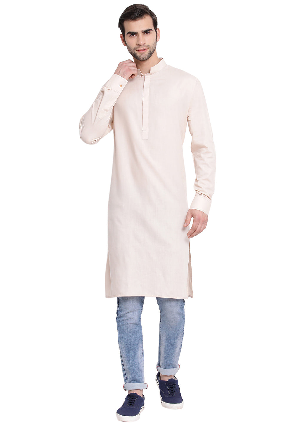 VM by Vastramay Men's Cream Cotton Blend Kurta - Distacart