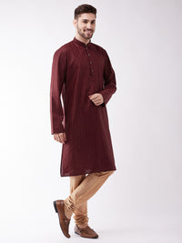 Thumbnail for Vastramay Men's Maroon And Rose Gold Cotton Blend Kurta Pyjama Set - Distacart