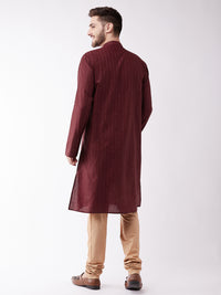 Thumbnail for Vastramay Men's Maroon And Rose Gold Cotton Blend Kurta Pyjama Set - Distacart