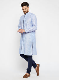 Thumbnail for Vastramay Men's Lavender And Navy Blue Silk Blend Kurta Pyjama Set - Distacart