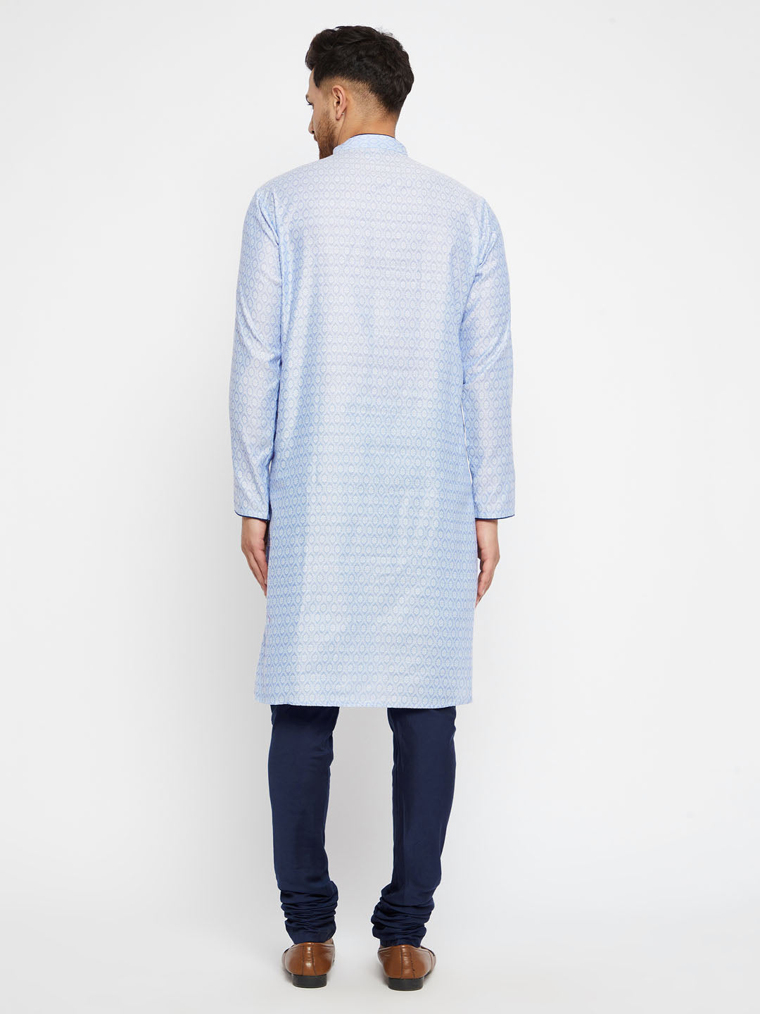 Vastramay Men's Lavender And Navy Blue Silk Blend Kurta Pyjama Set - Distacart