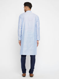 Thumbnail for Vastramay Men's Lavender And Navy Blue Silk Blend Kurta Pyjama Set - Distacart