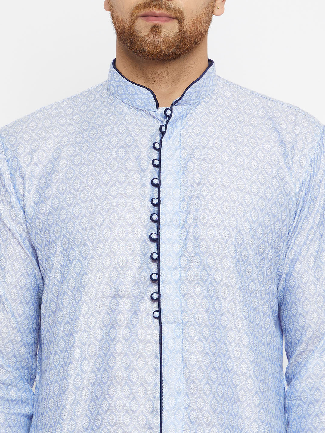 Vastramay Men's Lavender And Navy Blue Silk Blend Kurta Pyjama Set - Distacart