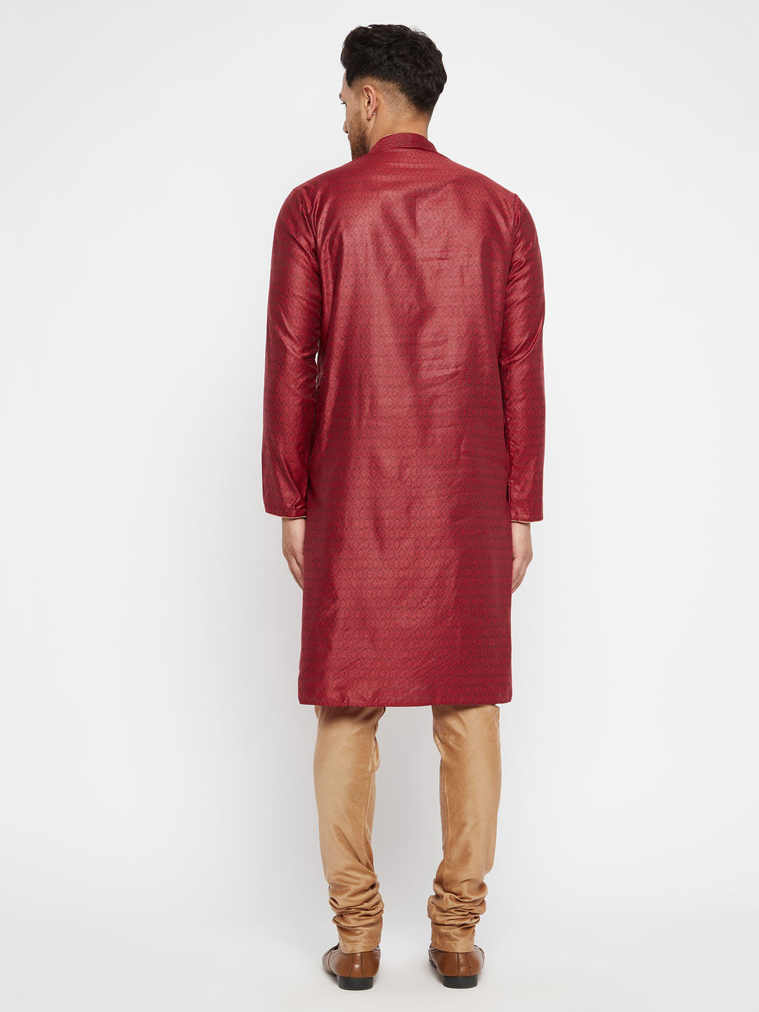 Vastramay Men's Maroon And Rose Gold Silk Blend Kurta Pyjama Set - Distacart