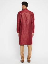 Thumbnail for Vastramay Men's Maroon And Rose Gold Silk Blend Kurta Pyjama Set - Distacart