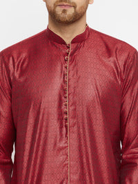 Thumbnail for Vastramay Men's Maroon And Rose Gold Silk Blend Kurta Pyjama Set - Distacart