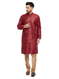 Thumbnail for Vastramay Men's Maroon And Rose Gold Silk Blend Kurta Pyjama Set - Distacart