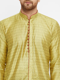 Thumbnail for Vastramay Men's Mustard Yellow And Maroon Silk Blend Kurta Pyjama Set - Distacart