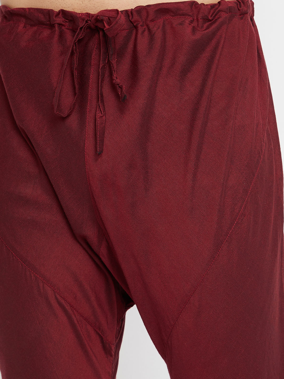Vastramay Men's Mustard Yellow And Maroon Silk Blend Kurta Pyjama Set - Distacart