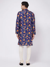 Thumbnail for Vastramay Men's Multicolor-Base-Navy Blue And Cream Muslin Blend Kurta Pyjama Set - Distacart