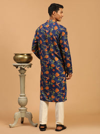 Thumbnail for Vastramay Men's Multicolor-Base-Navy Blue And Cream Muslin Blend Kurta Pyjama Set - Distacart