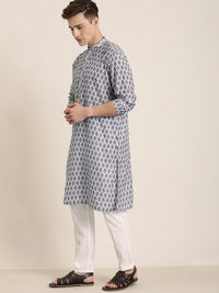 Thumbnail for Vastramay Men's Grey And White Cotton Blend Kurta Pyjama Set - Distacart