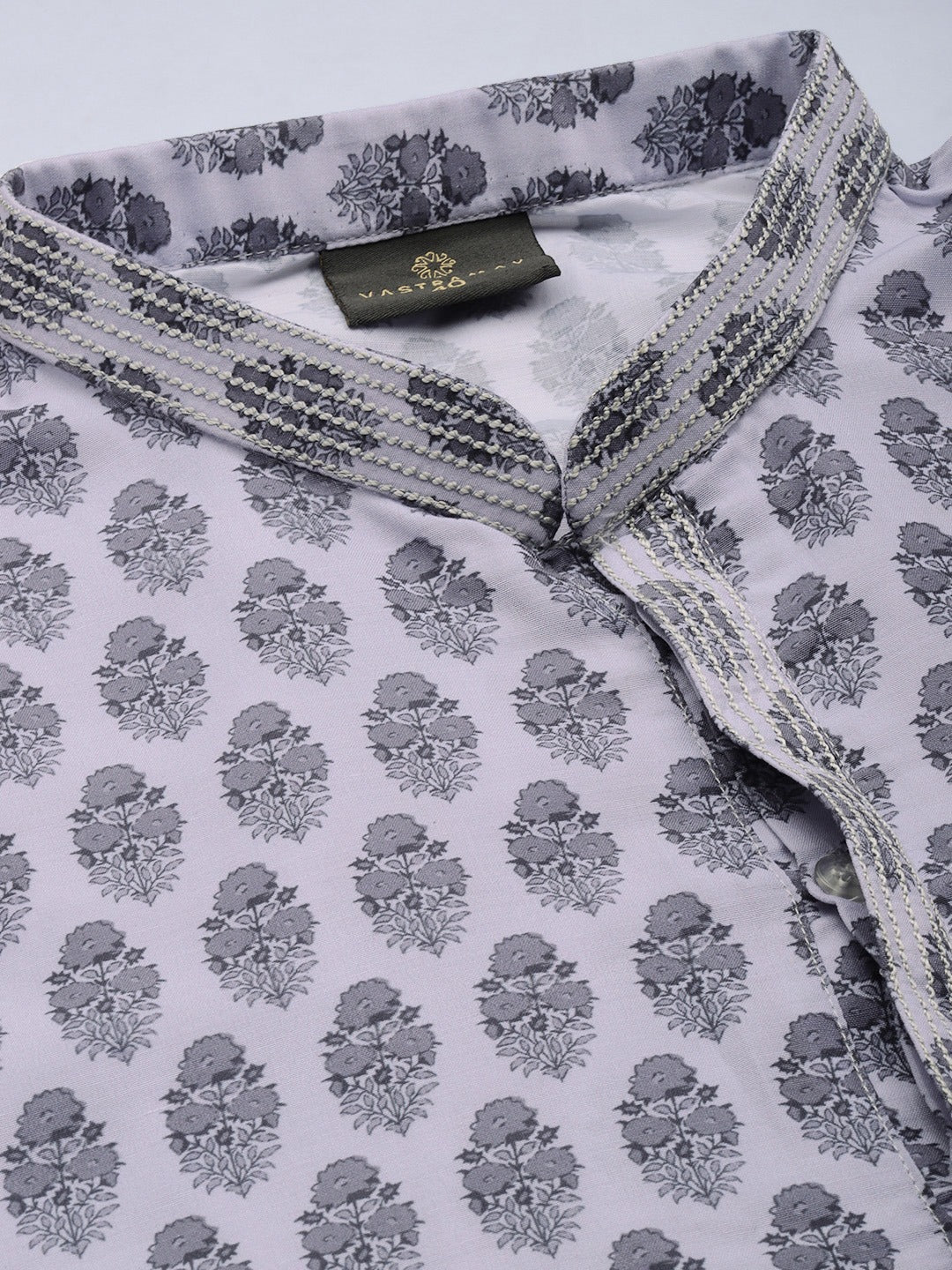 Vastramay Men's Grey And White Cotton Blend Kurta Pyjama Set - Distacart