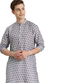 Thumbnail for Vastramay Men's Grey And White Cotton Blend Kurta Pyjama Set - Distacart