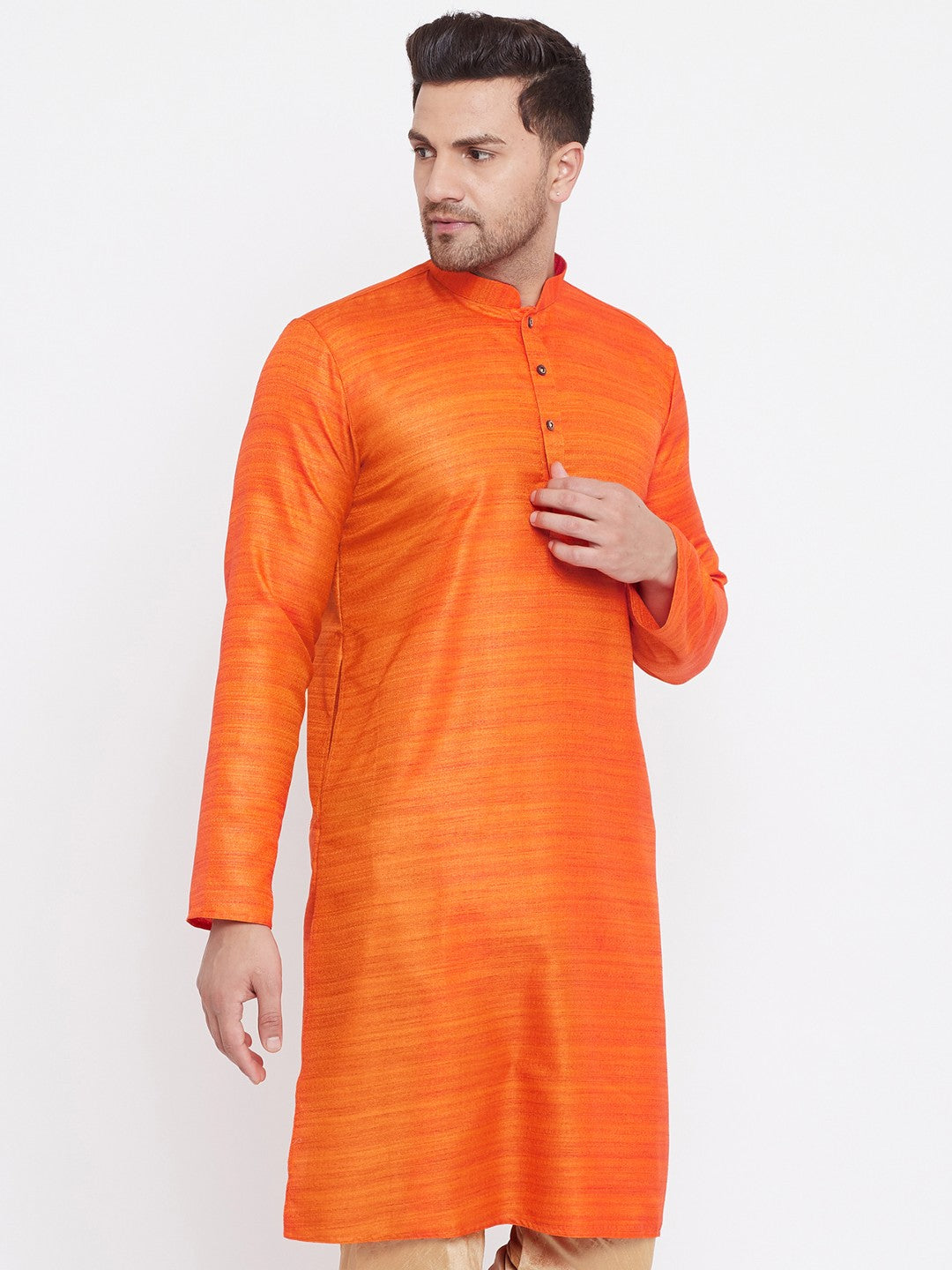 Vastramay Men's Orange Silk Blend Kurta - Distacart