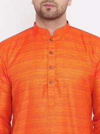 Thumbnail for Vastramay Men's Orange Silk Blend Kurta - Distacart