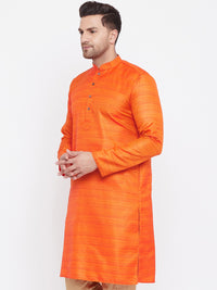 Thumbnail for Vastramay Men's Orange Silk Blend Kurta - Distacart