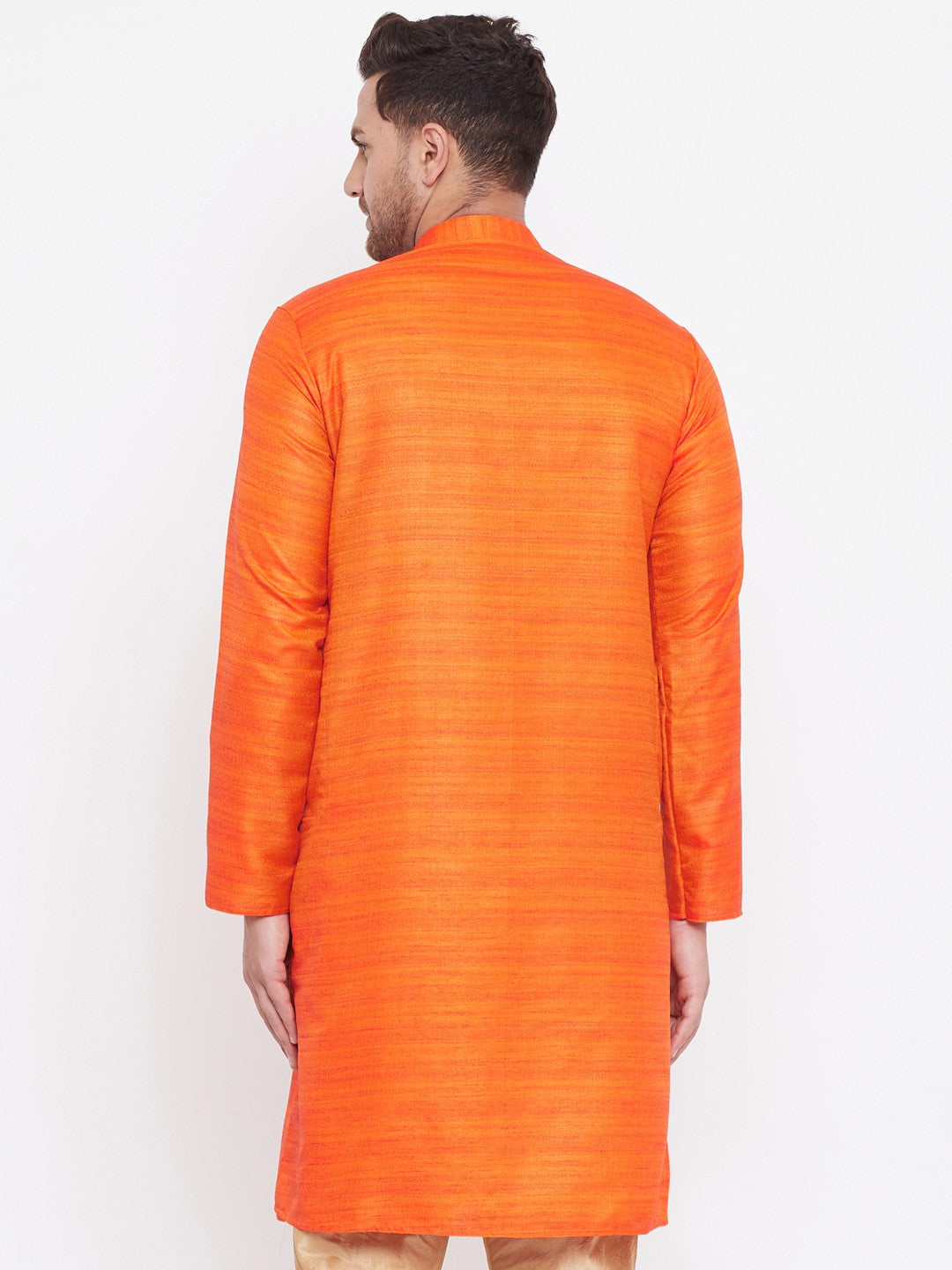 Vastramay Men's Orange Silk Blend Kurta - Distacart
