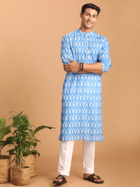 Thumbnail for Vastramay Men's Aqua Cotton Blend Kurta Pyjama Set - Distacart