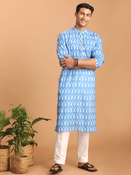 Vastramay Men's Aqua Cotton Blend Kurta Pyjama Set - Distacart