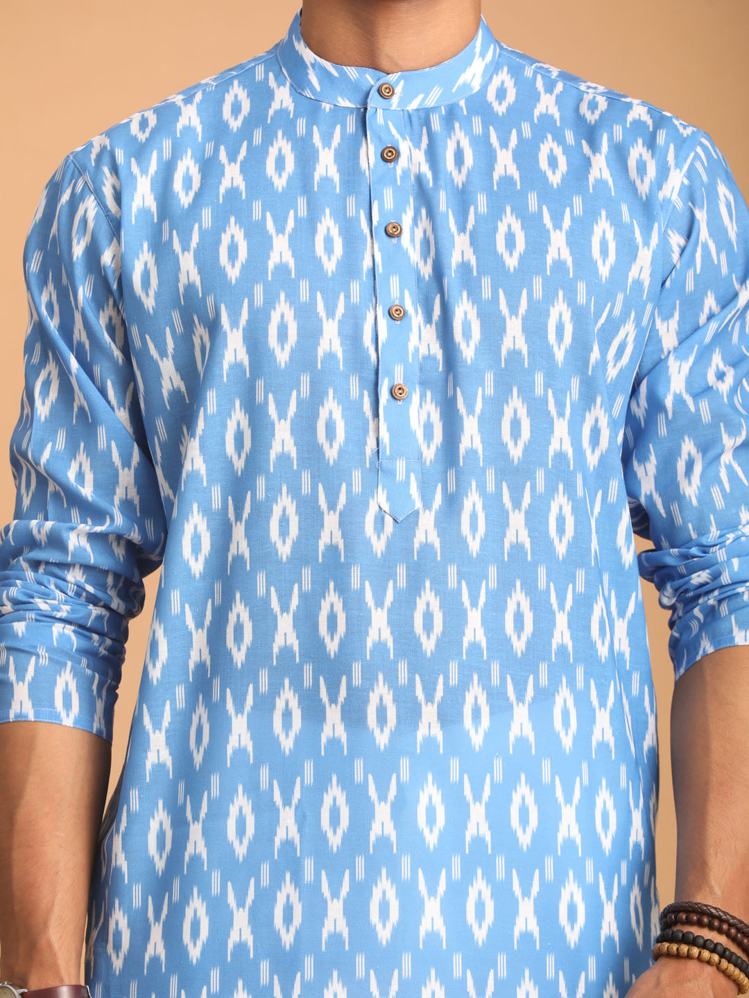 Vastramay Men's Aqua Cotton Blend Kurta Pyjama Set - Distacart