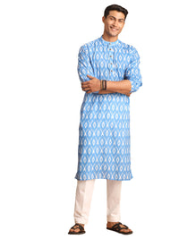 Thumbnail for Vastramay Men's Aqua Cotton Blend Kurta Pyjama Set - Distacart