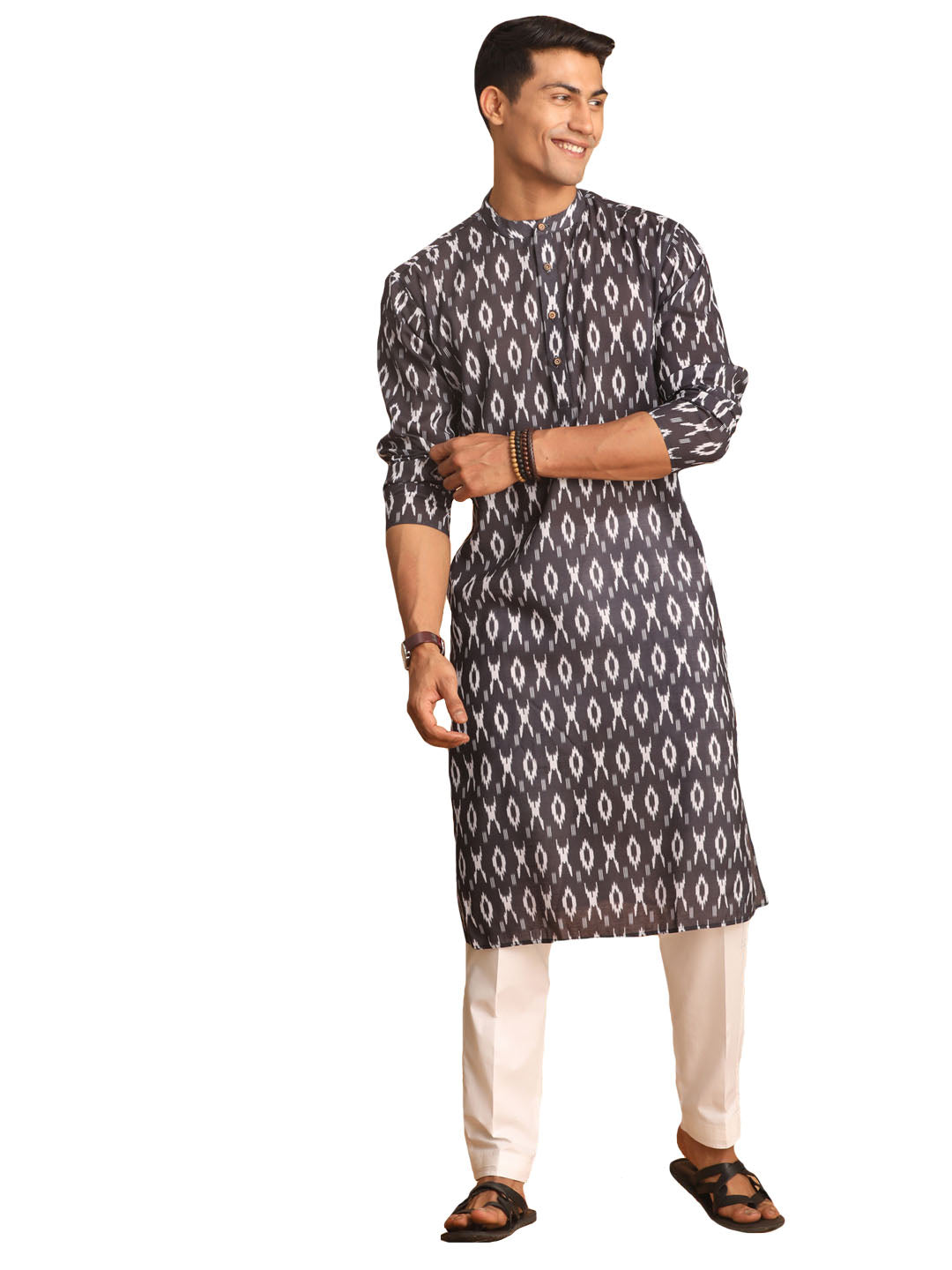 Vastramay Men's Black Cotton Blend Kurta Pyjama Set - Distacart
