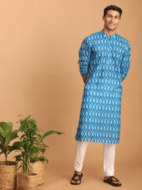 Thumbnail for Vastramay Men's Turquoise Cotton Blend Kurta Pyjama Set - Distacart