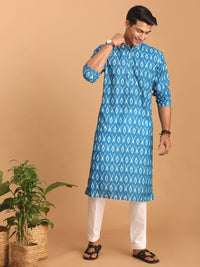 Thumbnail for Vastramay Men's Turquoise Cotton Blend Kurta Pyjama Set - Distacart