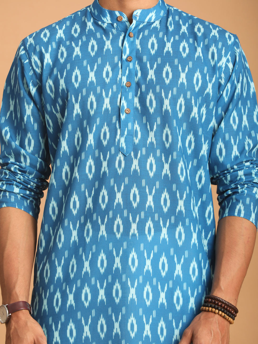 Vastramay Men's Turquoise Cotton Blend Kurta Pyjama Set - Distacart