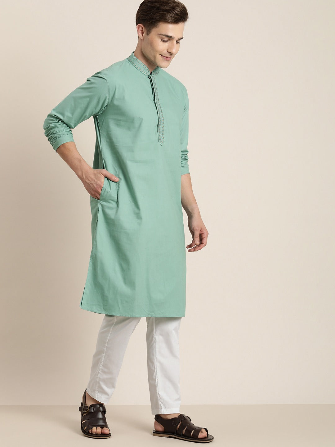 Vastramay Men's Green Cotton Twill Kurta - Distacart