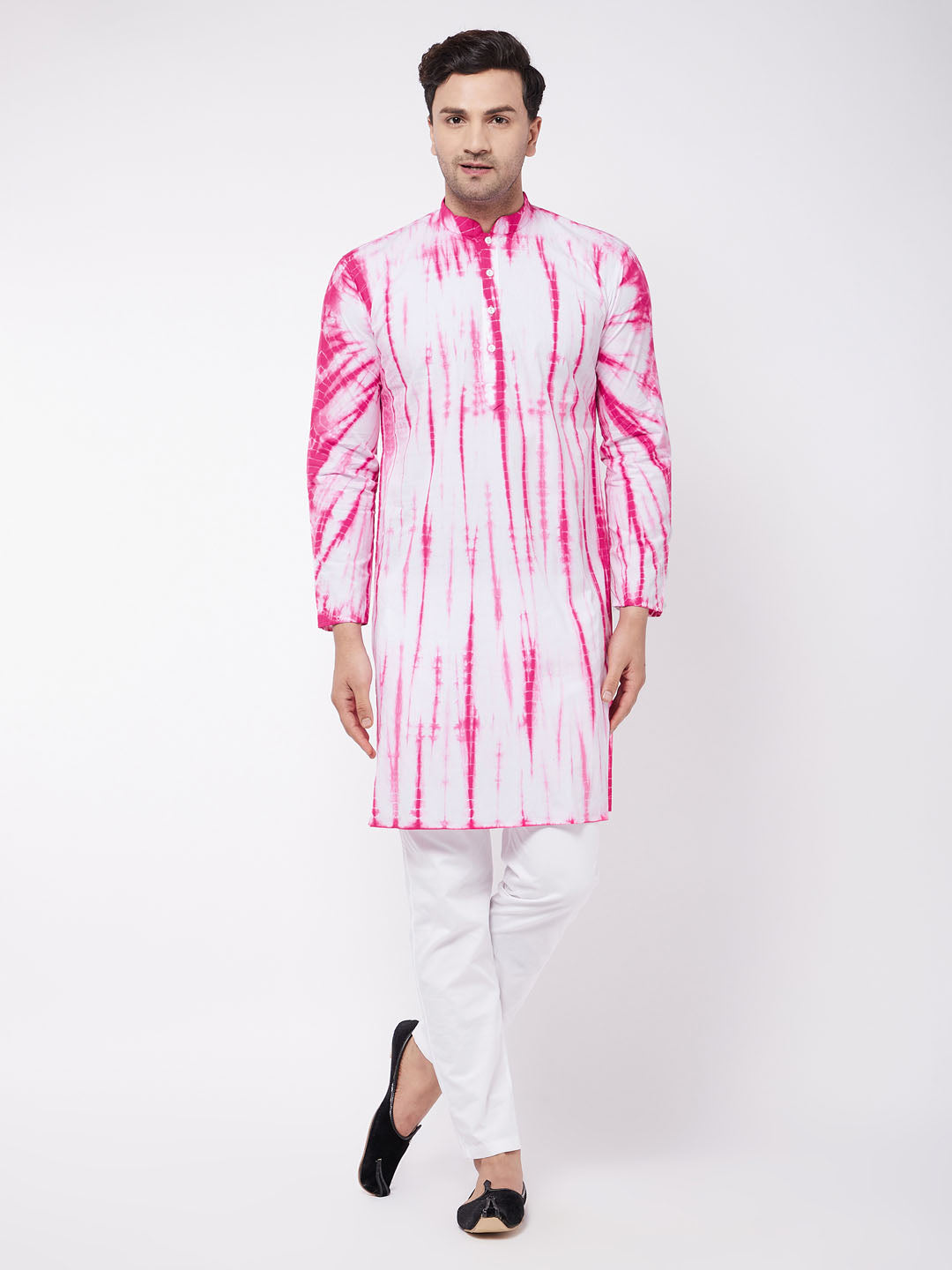 Vastramay Men's Pink And White Pure Cotton Kurta Pyjama Set - Distacart