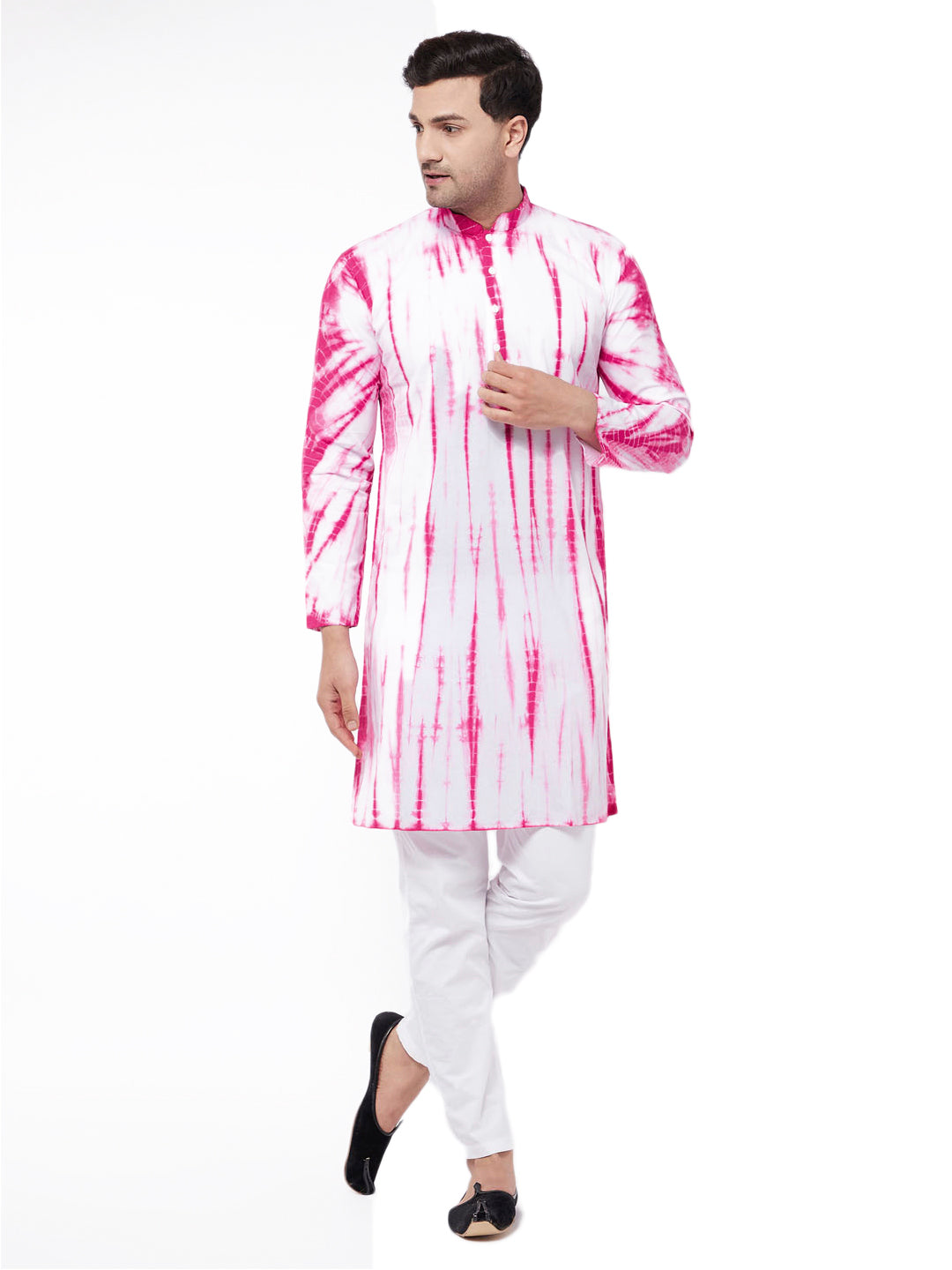Vastramay Men's Pink And White Pure Cotton Kurta Pyjama Set - Distacart