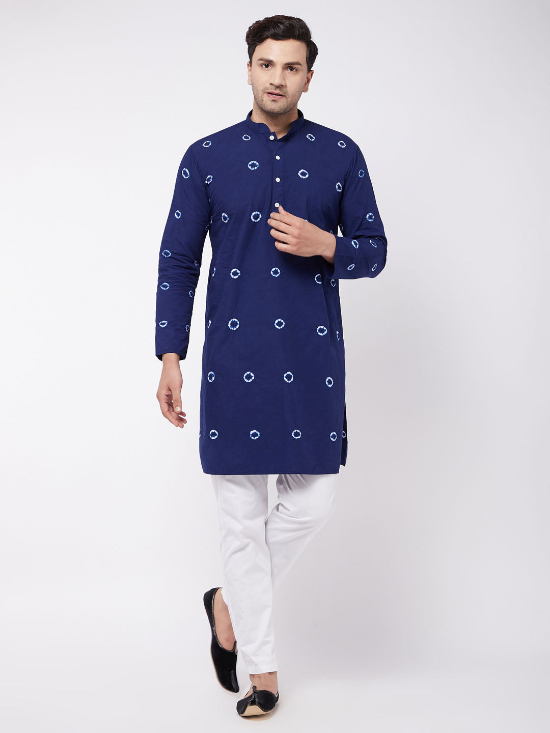 Vastramay Men's Blue And White Pure Cotton Kurta Pyjama Set - Distacart