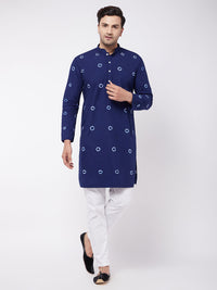 Thumbnail for Vastramay Men's Blue And White Pure Cotton Kurta Pyjama Set - Distacart