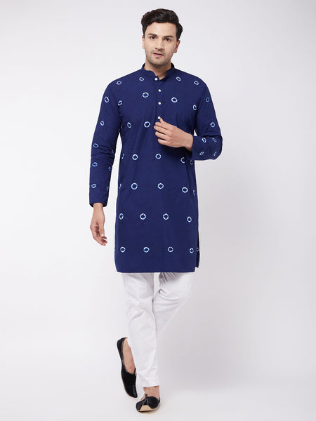Vastramay Men's Blue And White Pure Cotton Kurta Pyjama Set - Distacart