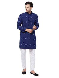 Thumbnail for Vastramay Men's Blue And White Pure Cotton Kurta Pyjama Set - Distacart